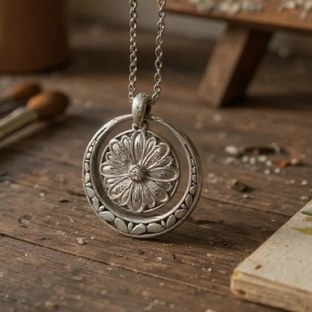 Brighton vintage sunflower yellow orange and silver reversible necklace - Picture 3 of 6